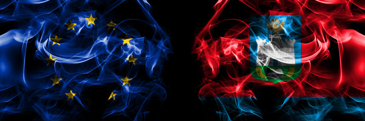 Flags of EU, European Union vs Russia, Russian, Oryol Oblast