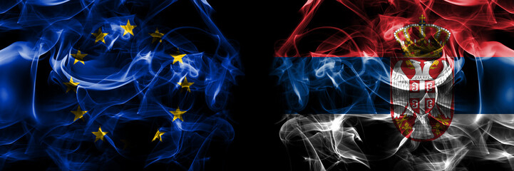 Flags of EU, European Union vs Serbia, Serbian