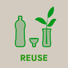 Reuse zero waste concept. Symbol of a Plastic bottle used as a vase. vector illustration