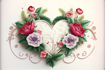 Valentine&rsquo;s Day Love Heart  with flowers