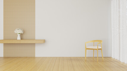 Fototapeta na wymiar 3D rendering Wood Chair Minimal Style White Seat in Empty Room W