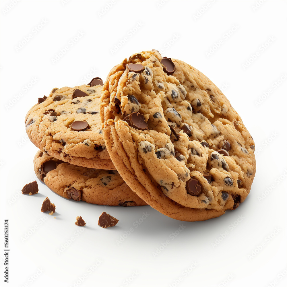 Wall mural Delicious Chocolate Chip Cookies on a Flat Background