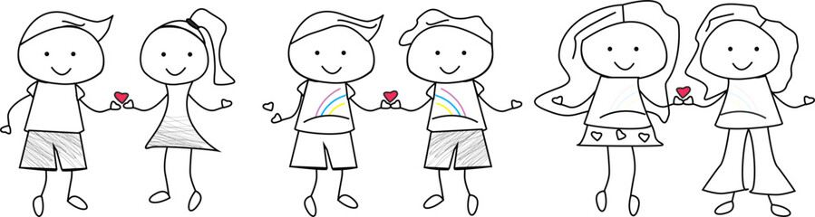 Hand drawn sketch of a person, gay, lesbian and hetero