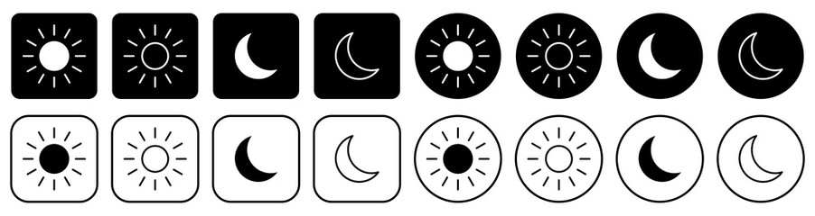 Set of day night switchs. Sun and moon icons. Vector illustration - obrazy, fototapety, plakaty
