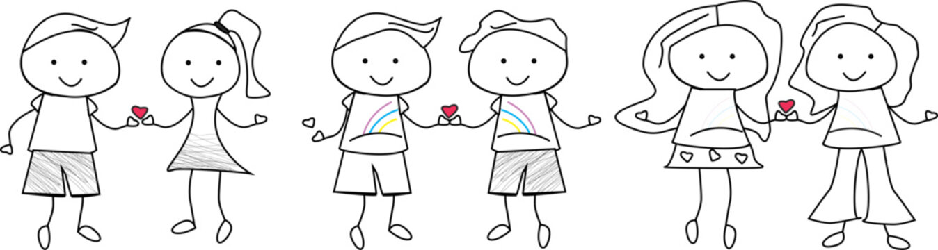 Hand drawn sketch of a person, gay, lesbian and hetero