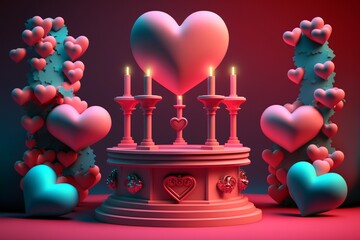 An elegant abstract Valentine's Day background in a soft pop style, featuring a podium of hearts ballons and other graphic elements, generative ai