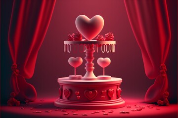 An elegant abstract Valentine's Day background in a soft pop style, featuring a podium of hearts and other graphic elements, generative ai