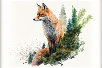 Fox in a watercolor style. AI