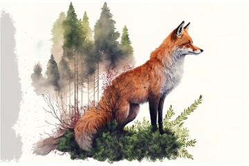 Fox in a watercolor style. AI