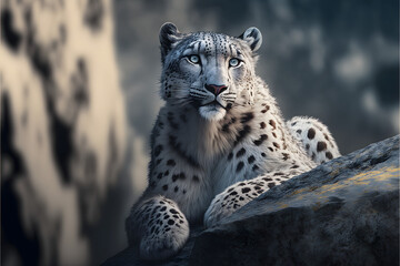 Beautiful Rare Snow Leopard in Natural Habitat, Generative AI