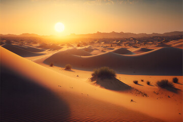 Fototapeta na wymiar A Shimmering Landscape: A Desert Oasis, Generative AI