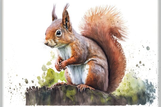 Squirrel in watercolor style. AI