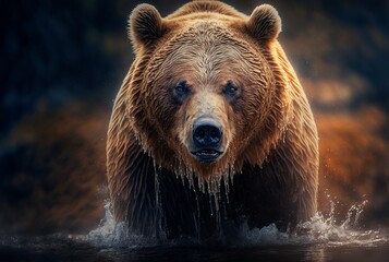 Fototapeta na wymiar bear in the river Brown bear portrait. generative AI