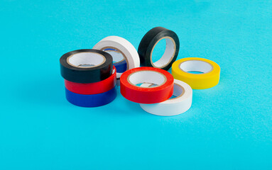 Electrical Tape Isolated, Plastic Duct Tape Rolls, Colored Adhesive Tapes on White Background