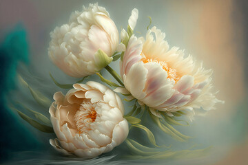 Generative AI Illustration of beautiful wispy tulip style flowers with lovely background and pastel colors