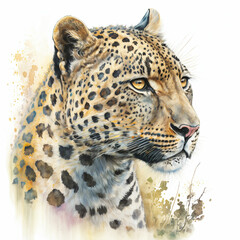 Generative AI Illustration of watercolour painting of Amur Leopard in jungle landscape with beautiful colors
