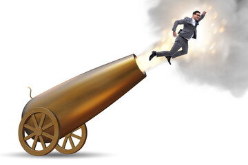 Concept with cannon and businessman
