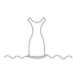One Line Drawing Dress, Continuous Line Woman Clothes, Single Outline Beauty Gown Drawing, Woman Dress