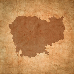 Cambodia map on old brown grunge paper