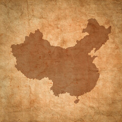 China map on old brown grunge paper