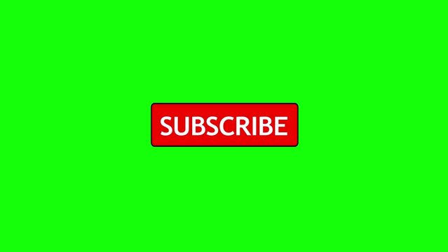 Click on the subscribe youtube button on a green background 4k. Abstract 3d render background. Rectangular animation button.
