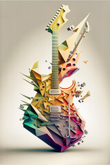 Guitarra eléctrica.Ai generado.Melodía y canción. Diseño de música y guitarra. Cartel para concierto y festival de pop y rock. Diseño artístico con formas geométricas y colores dinámicos.
