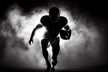 Fotobehang American football player action shot, silhouette, on football field during Super Bowl. Generative AI. © Henry Letham