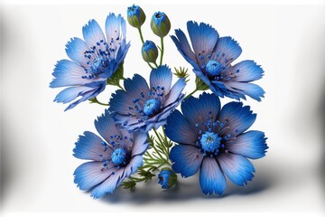 Pretty blue flowers isolated on a white background. Generative AI.