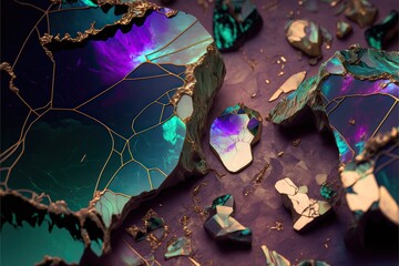 Colorful cracked marble rock texture with art nouveau style. Generative AI.
