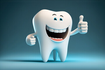 Zufriedener Zahn zeigt seine Zustimmung mit Daumen hoch isoliert auf pastellfarbenem Hintergrund