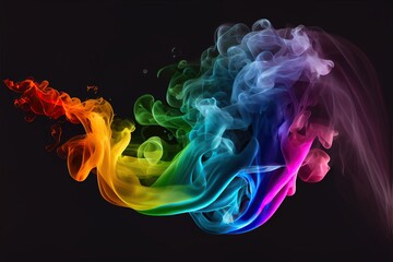 Pride LGBTQ Rainbow Flag in the form of white, blue and red color smoke. Generative AI art isolated on black background.