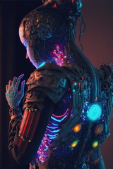 Prototype of a mind reading cyborg detective , neon infusion, Generative AI.