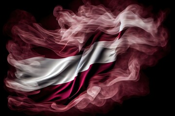 National flag of Latvia in the form of red and white color smoke. Generative AI art isolated on black background. - obrazy, fototapety, plakaty