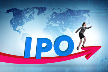 Businesswoman in the initial public offering IPO concept