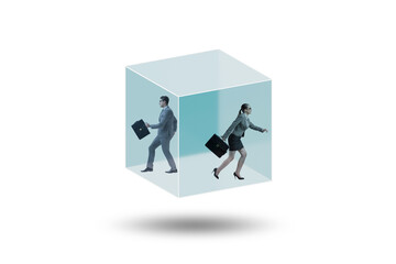 Business people trapped in transparent glass