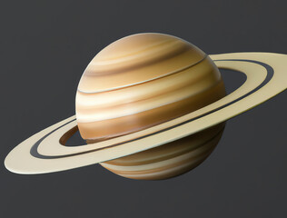 Koncepcja 3D modelu planety Saturn na szarym tle. - obrazy, fototapety, plakaty