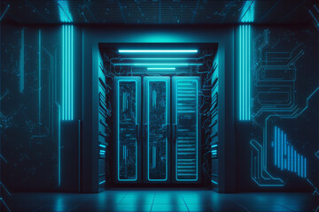 Futuristic server room. Data storage center