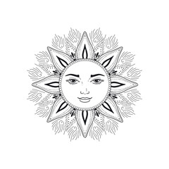Esoteric symbol sun boho vector illustration. Mystical astrology, boho celestial and magic.