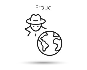 Fraud line icon. Spy, thief or hacker sign. Cyber hack symbol. Illustration for web and mobile app. Line style money scam icon. Editable stroke online fraud. Spy agent person. Vector