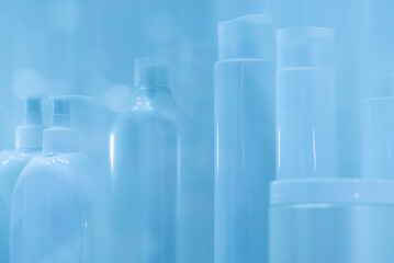 plastic white jars with various cosmetics to create a beautiful sleek appearance