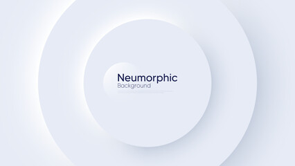 Neumorphic circular background with round concentric elements. Minimal abstract clean paper 3d design template. Concentric circular neumorphic frame banner. Realistic paper surface. Vector
