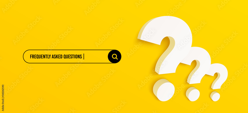 Poster 3d question mark and search bar template for website. navigation search for browser. 3d quiz icon. a
