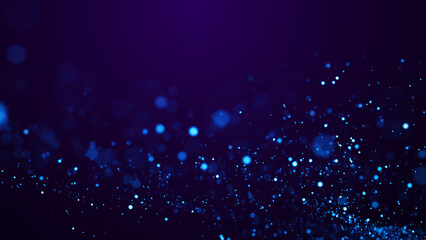 Magical sparkles of light form abstract structures. Blue glow particles with amazing bokeh for fantastic background. 3d render.