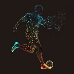 Fototapeta premium illustration, of transparent colored lines, forming the figure of a man playing soccer,image generated by AI.