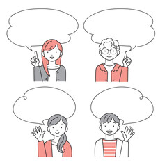 笑顔の若い男女　吹き出し付き