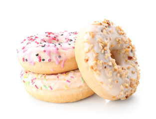 Sweet glazed donuts isolated on white background