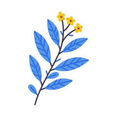 Floral Twig with Small Yellow Floret and Leaves as Cute Foliage Vector Illustration