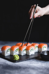 Nice serving of sushi. Asian food. Food photography. Sushi, sashimi, nigiri.