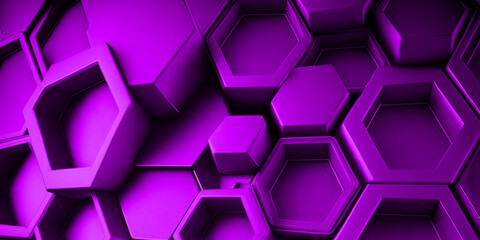 Modern purple geometric background with 3d hexagons and abstract shapes