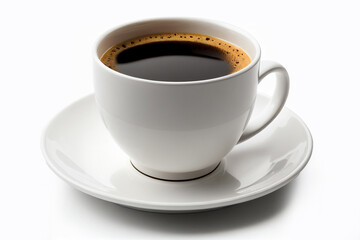 Close up white cup of black coffee isolated on white background with clipping path. 